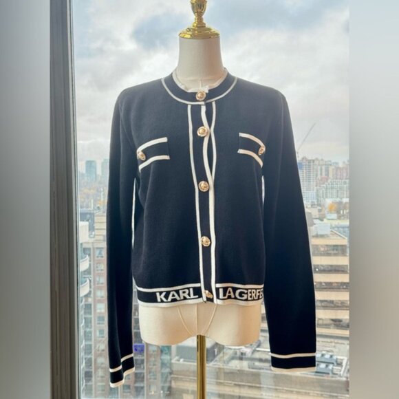 🆕 KARL LAGERFELD 🧿 NWT Classic Cardigan with Logo Embroidery & Buttons, Sz M - Picture 9 of 13